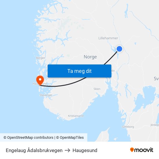 Engelaug Ådalsbrukvegen to Haugesund map