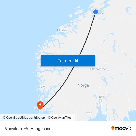 Vanvikan to Haugesund map