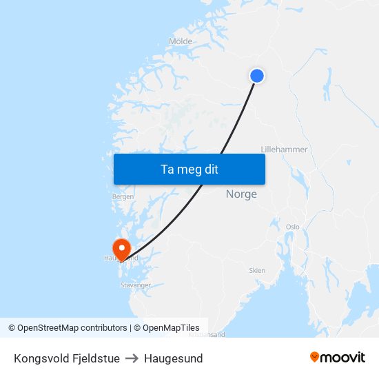 Kongsvold Fjeldstue to Haugesund map