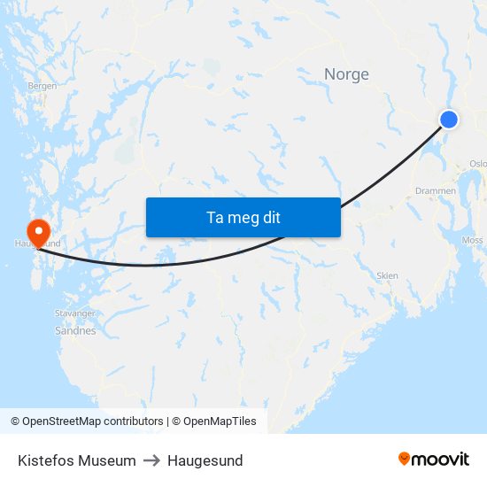 Kistefos Museum to Haugesund map