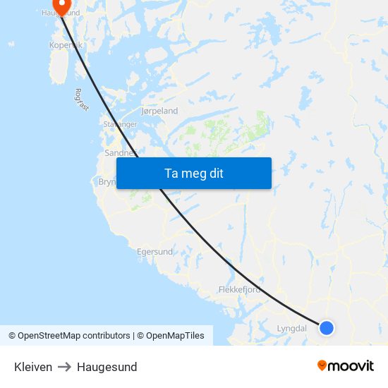 Kleiven to Haugesund map