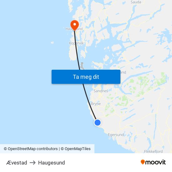 Ævestad to Haugesund map