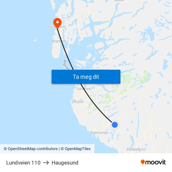 Lundveien 110 to Haugesund map