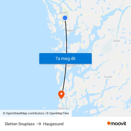 Sletten Snuplass to Haugesund map