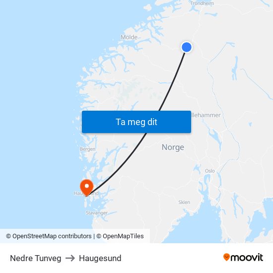 Nedre Tunveg to Haugesund map