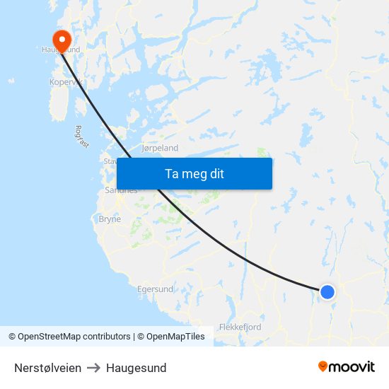 Nerstølveien to Haugesund map