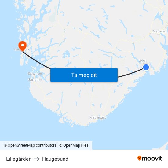 Lillegården to Haugesund map