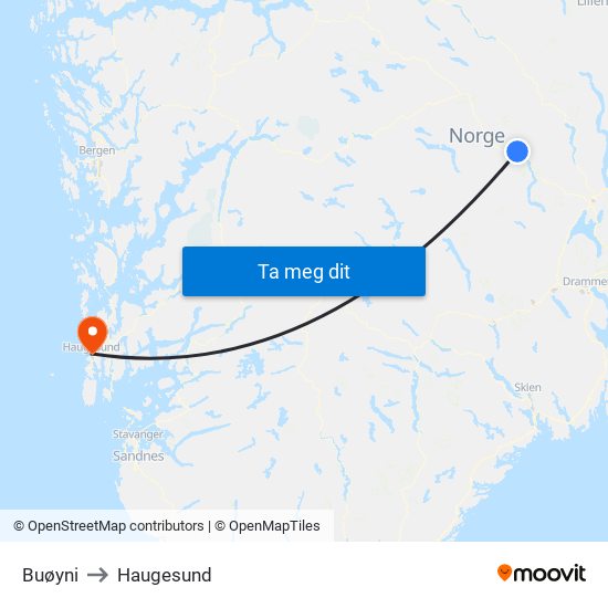 Buøyni to Haugesund map