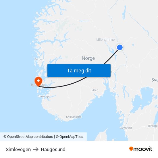Simlevegen to Haugesund map