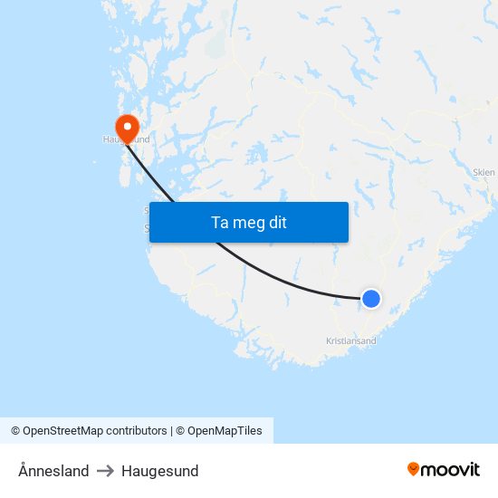 Ånnesland to Haugesund map