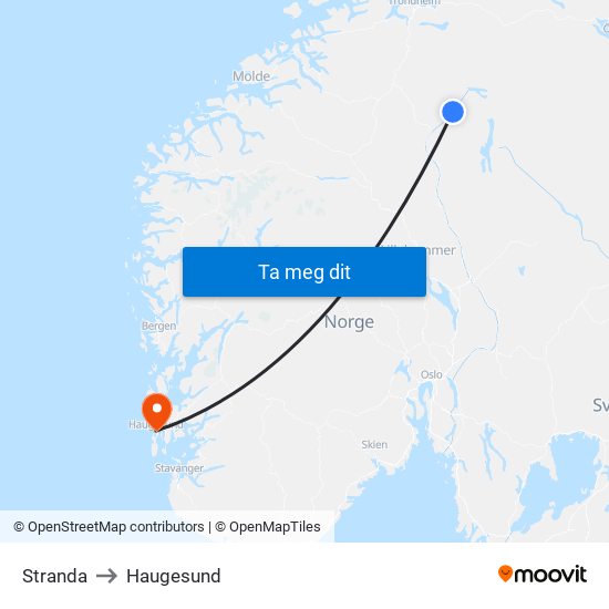 Stranda to Haugesund map