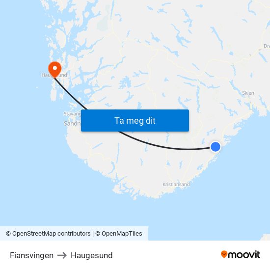 Fiansvingen to Haugesund map