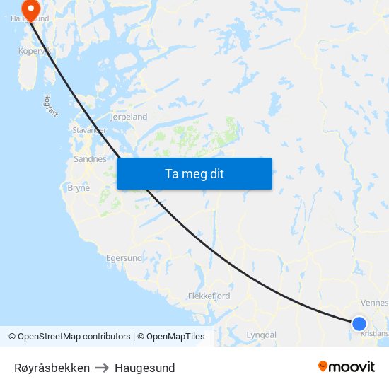 Røyråsbekken to Haugesund map