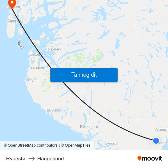 Rypestøl to Haugesund map