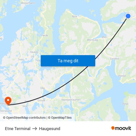 Etne Terminal to Haugesund map