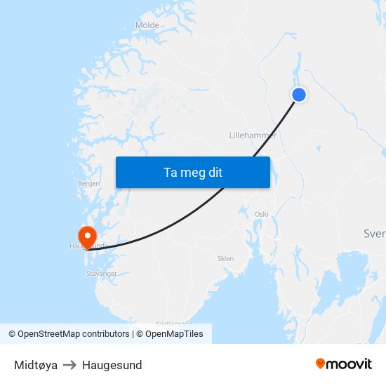 Midtøya to Haugesund map