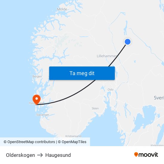 Olderskogen to Haugesund map