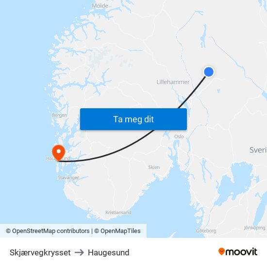 Skjærvegkrysset to Haugesund map