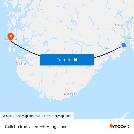 Gulli Undrumveien to Haugesund map