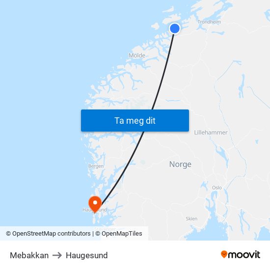 Mebakkan to Haugesund map
