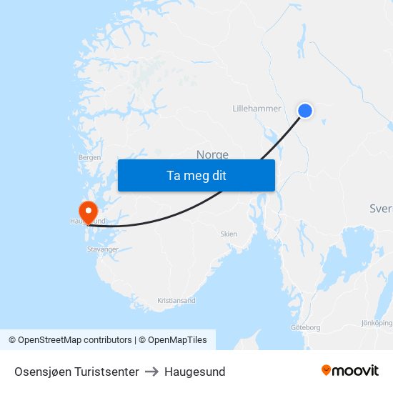Osensjøen Turistsenter to Haugesund map