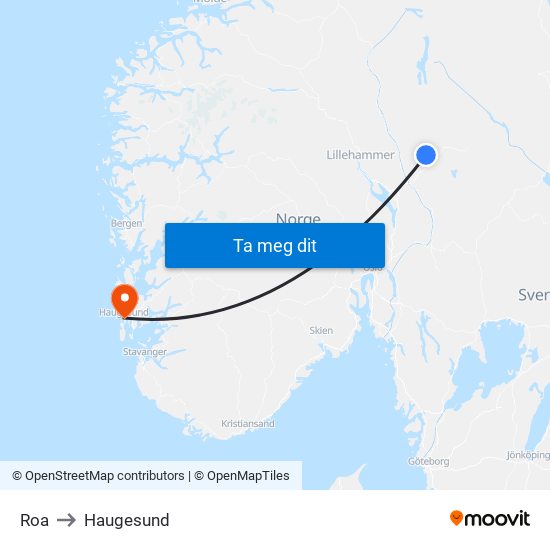 Roa to Haugesund map