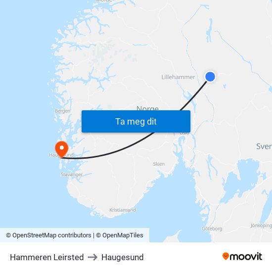 Hammeren Leirsted to Haugesund map