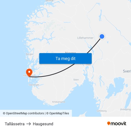 Tallåssetra to Haugesund map