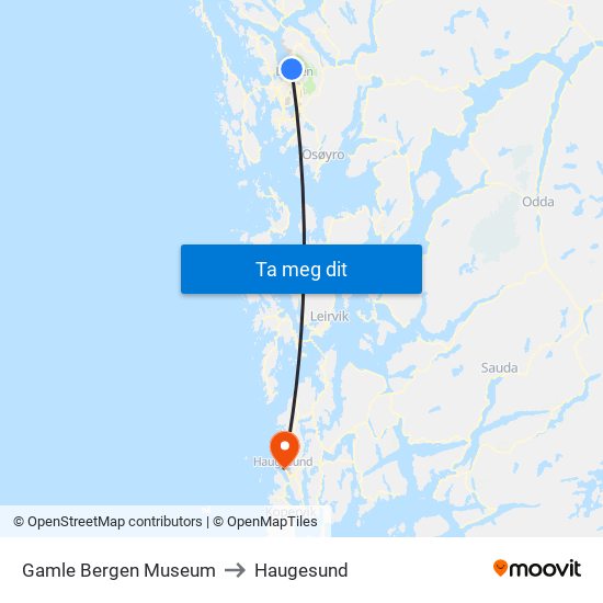 Gamle Bergen Museum to Haugesund map