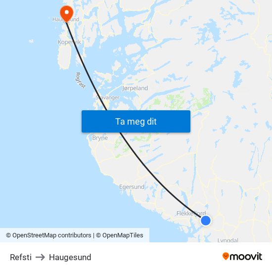 Refsti to Haugesund map