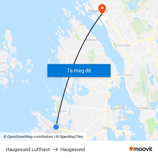 Haugesund Lufthavn to Haugesund map