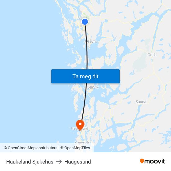 Haukeland Sjukehus to Haugesund map