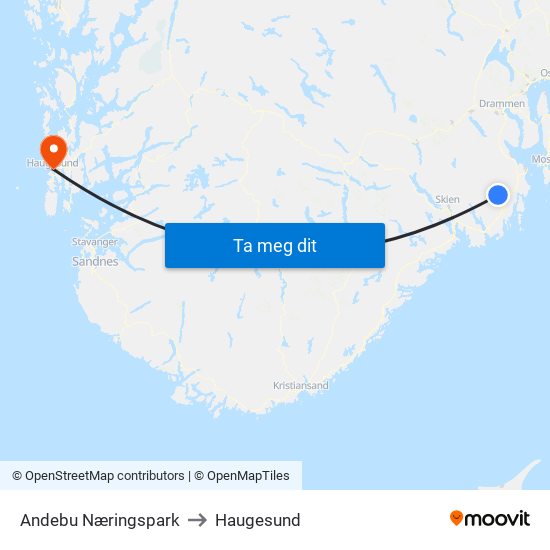 Andebu Næringspark to Haugesund map