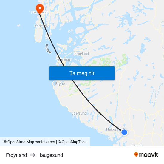 Frøytland to Haugesund map