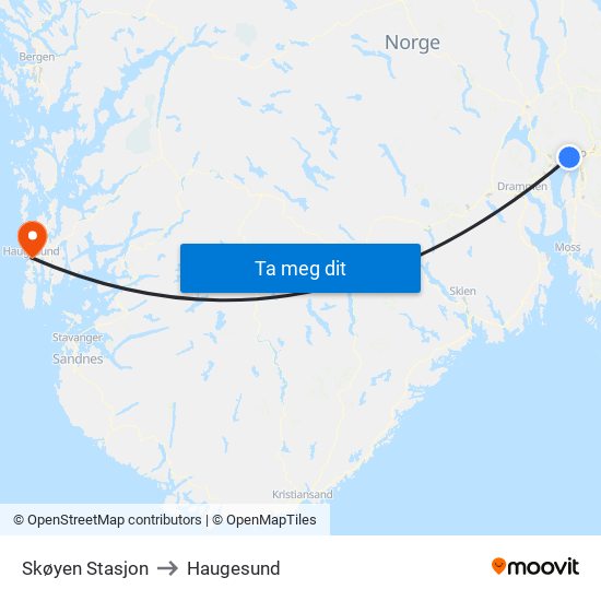 Skøyen Stasjon to Haugesund map