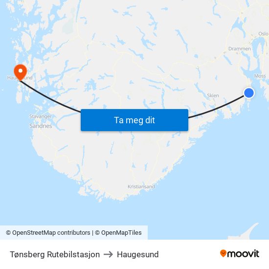 Tønsberg Rutebilstasjon to Haugesund map