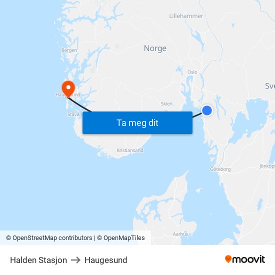Halden Stasjon to Haugesund map