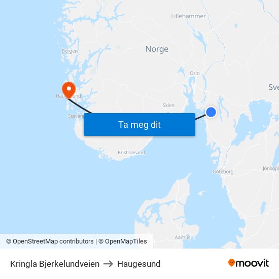 Kringla Bjerkelundveien to Haugesund map