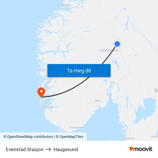 Evenstad Stasjon to Haugesund map