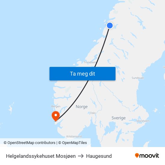 Helgelandssykehuset Mosjøen to Haugesund map