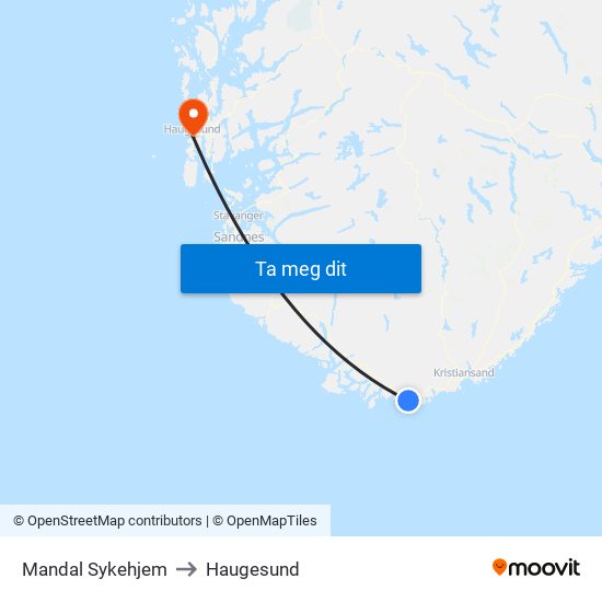 Mandal Sykehjem to Haugesund map