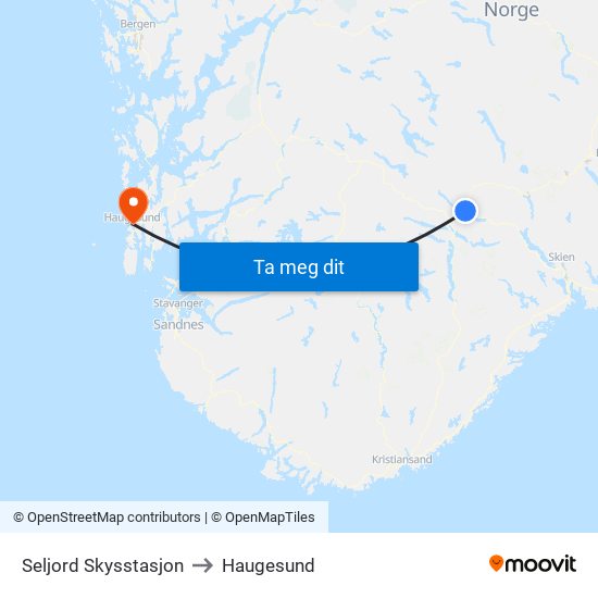 Seljord Skysstasjon to Haugesund map