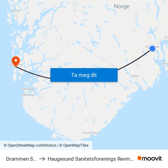 Drammen Stasjon to Haugesund Sanitetsforenings Revmatismesykehus map