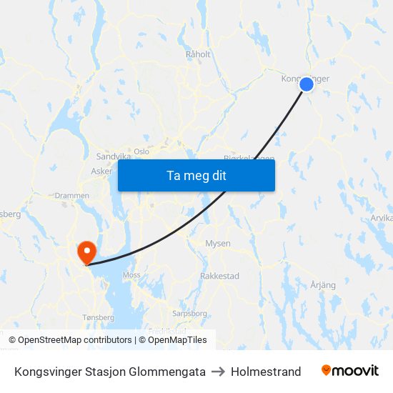 Kongsvinger Stasjon Glommengata to Holmestrand map
