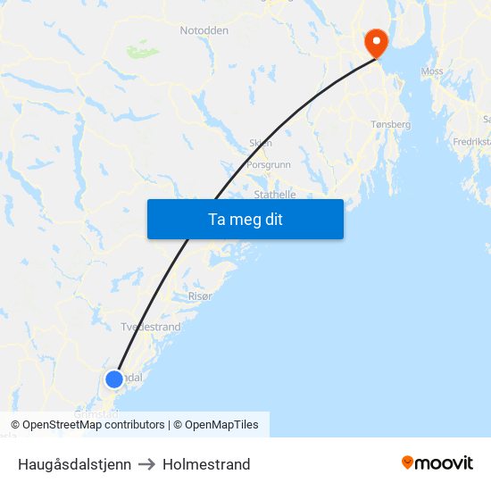 Haugåsdalstjenn to Holmestrand map