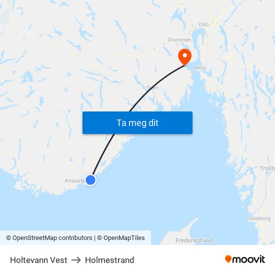 Holtevann Vest to Holmestrand map