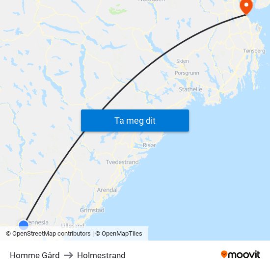 Homme Gård to Holmestrand map