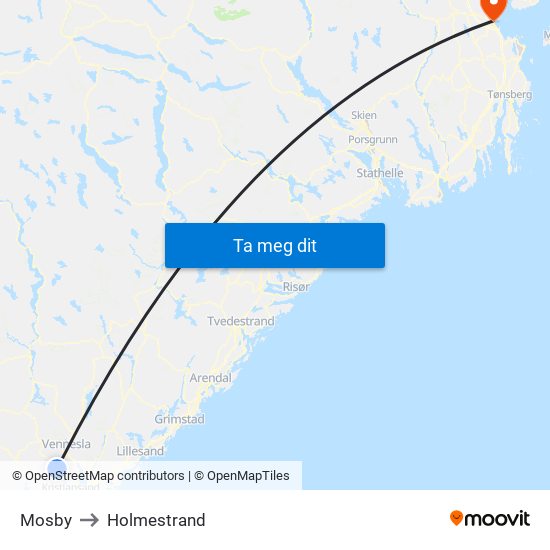 Mosby to Holmestrand map