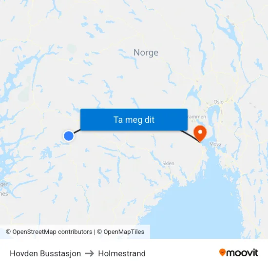 Hovden Busstasjon to Holmestrand map