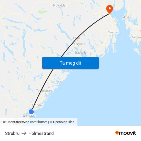 Strubru to Holmestrand map